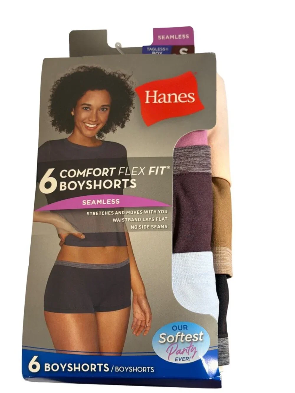 Hanes Comfort Flex Fit Seamless Boyshorts 6 Pack Tagless Assorted Color Sz S NEW